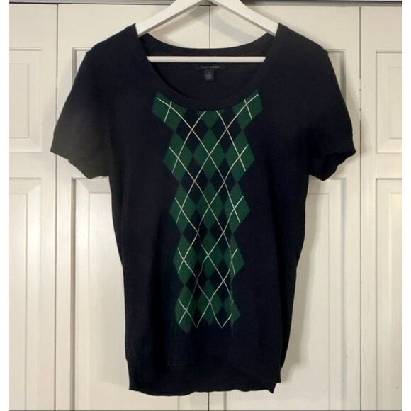 Tommy navy argyle knit scoop neck short sleeve sweater m - Picture 7 of 8